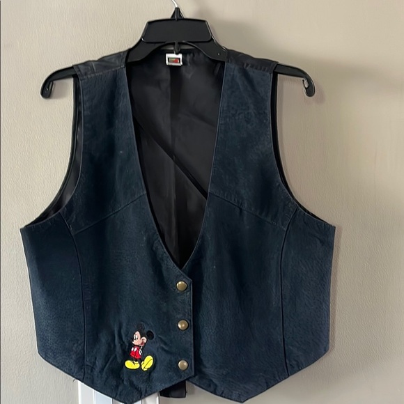Blue Leather Vest with Mickey Mouse Embroidery - Picture 1 of 5